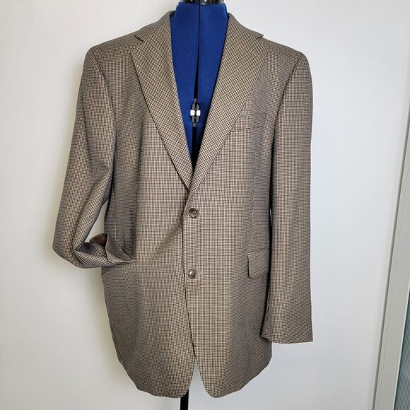 Arnold Brant Mens Tan/Black/Blue Houndstooth 100% Cashmere Blazer Jacket 44R - Picture 3 of 16